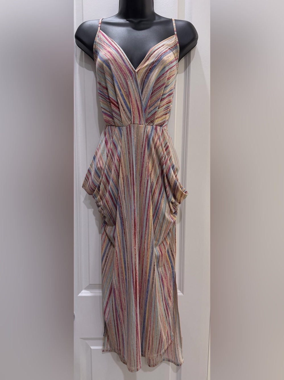 BCBGeneration Multicolor Striped Maxi Dress - Cream, Pink, Blue, Yellow